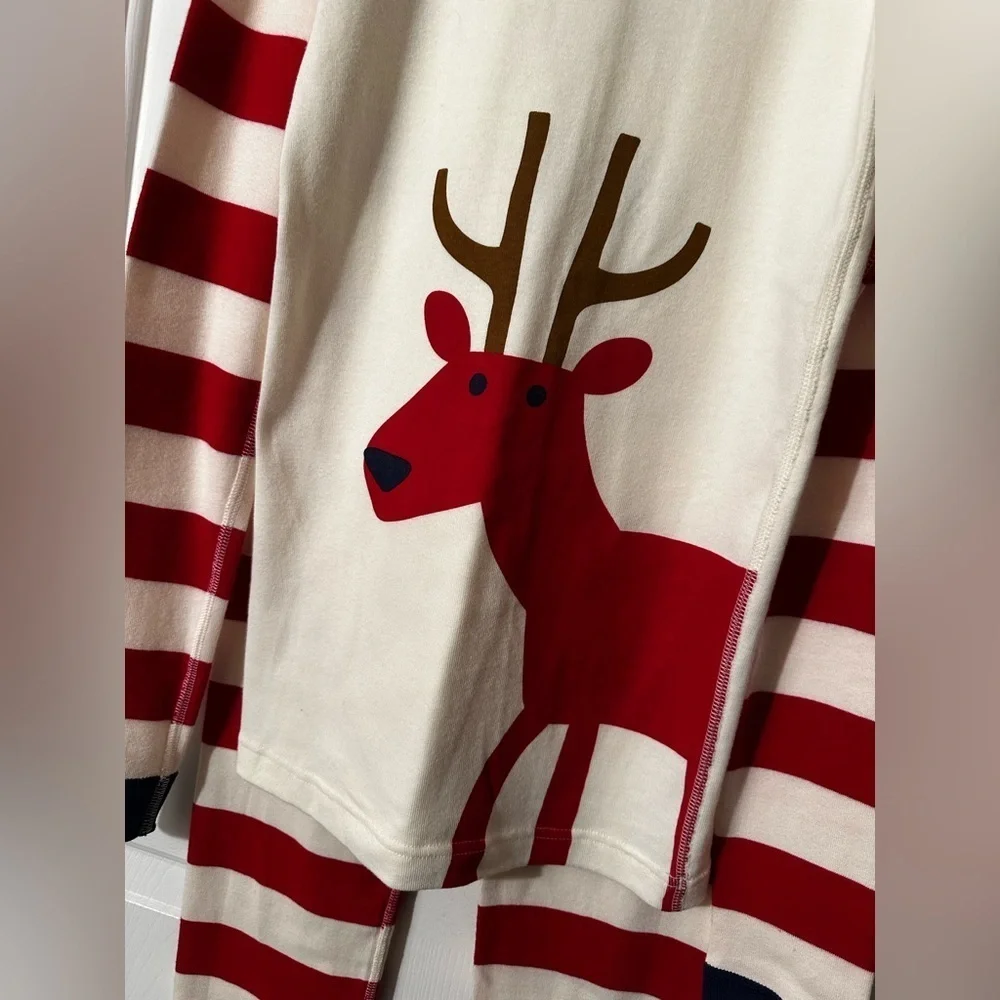 NWOT HANNA ANDERSSON 14 16 Org Cotton Striped Winter Deer Buck Long John Pajamas
